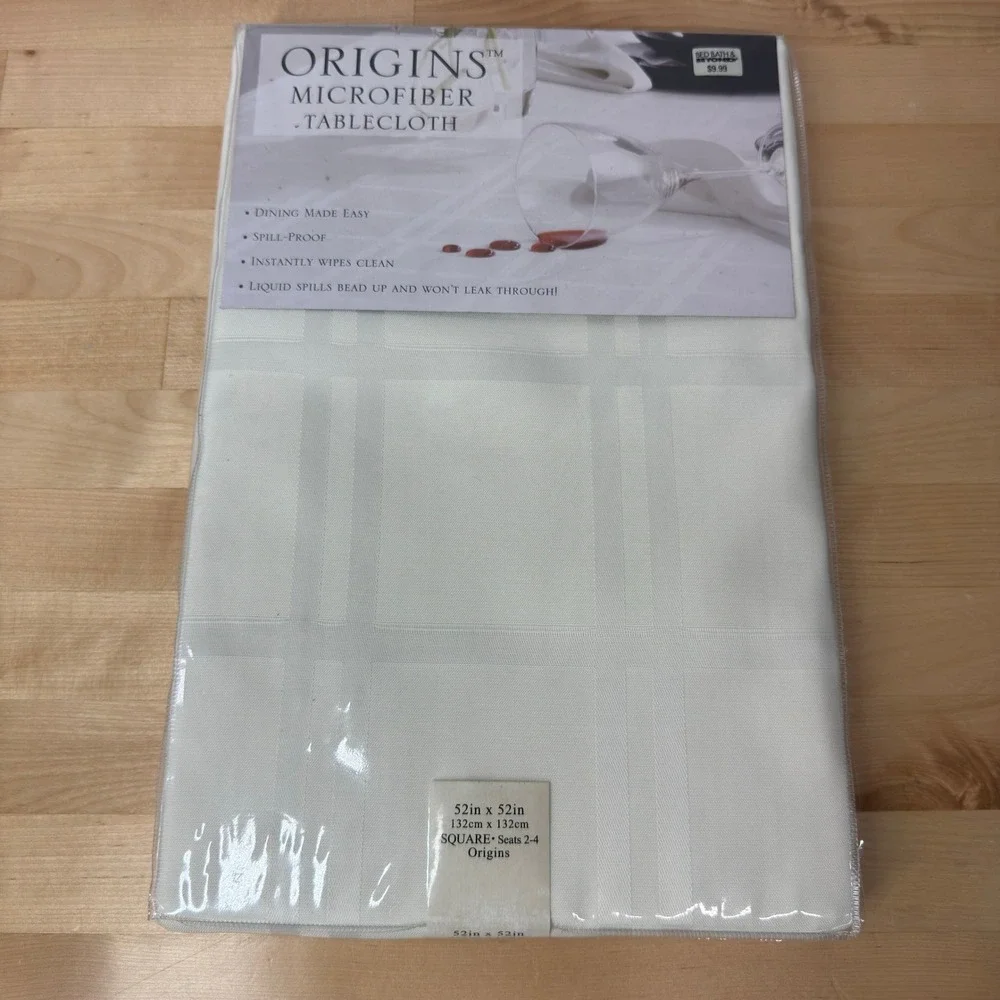 Origins Microfiber Tablecloth Square 52x52 Cream Damask Spill Proof New